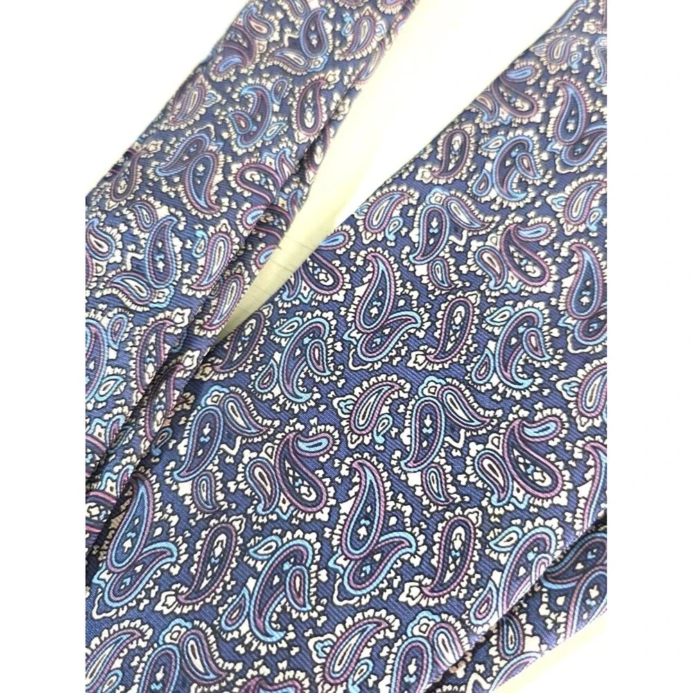 Christian Dior Silk Tie Blue Paisley Pattern Paris New York Designer Necktie